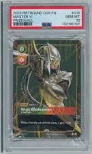 Riftbound MASTER YI WUJU BLADESMAN #019 ORIGINS METAL PRIZEWALL PROMO PSA 10